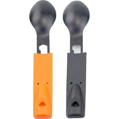 1pc Multifunctional Camping Spoon Knife Set Sturdy Anti-break Accessory Camping Spoon Fork with Bottle Opener Whistle for Picnic