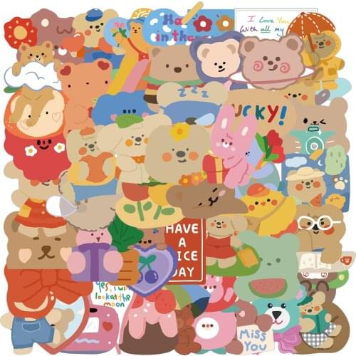 Cute Cartoon Bear Aesthetic Graffiti Kawaii Stickers Suitcase Motorcycle Notebook School Office Stationery Decoration 50PCS