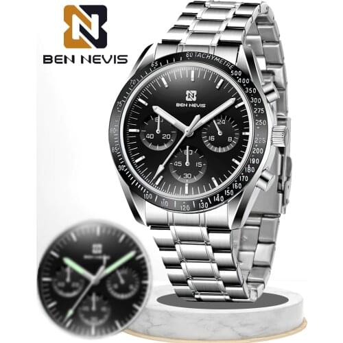 2021 New Mens Watch BENNEVIS Luxury Brand Quartz Watch Mens Fashion Stainless Steel Waterproof Wristwatch Low Price Promotion