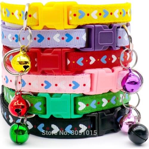 Wholesale 100 Pcs Nylon Collars with Bell Pet Cute heart Collars For Dog Cat Puppy Charm Adjustable Lovely Collars New Buckle