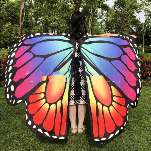 Wholesale Kids Butterfly Wings Costume For Girls Halloween Dress up Party Favors Rainbow Butterfly Wings Shawl Soft Fabric Color