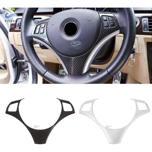 For BMW 3 Series E90 2005 - 2008 2009 2010 2011 2012 Carbon Fiber Texture Car Steering Wheel Panel Switch Button Cover Trim