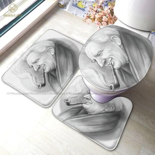 Writer Bath Mat Polyester Foot 3 Piece Bathroom Mat Set Washable Vintage Bathroom Rug