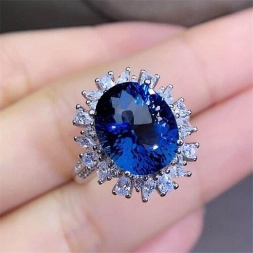 Fine Jewelry Natural Blue Topaz 925 Sterling Silver Luxury New Women Gemstone Ring Support Test Hot Selling