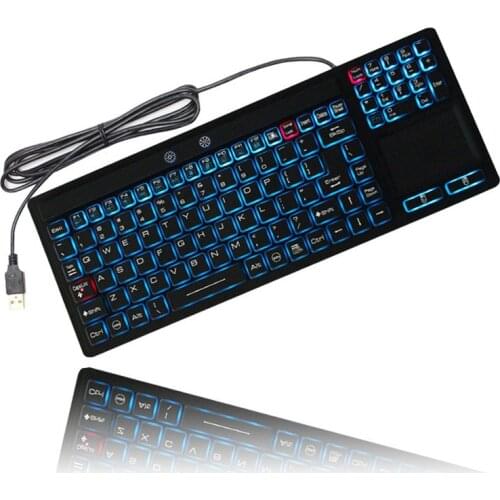Wired Backlit Industrial Keyboard with Touch pad USB 86+12keys Waterproof IP68 Explosion Proof Soft Silica Gel Slim Teclado