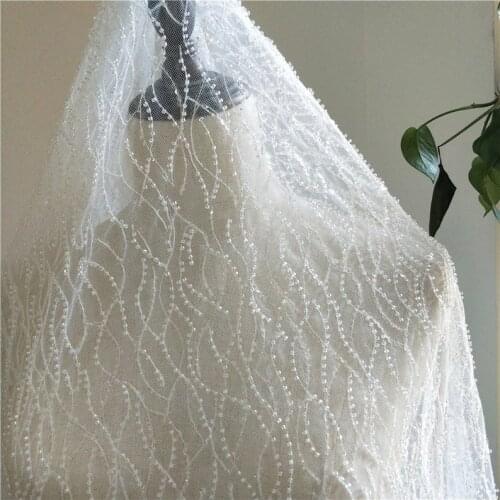 Luxury Heavy Beaded Fabric With Sequins - Wave Pattern - Embroidery Mesh Bridal Lace Fabric By The Yard
