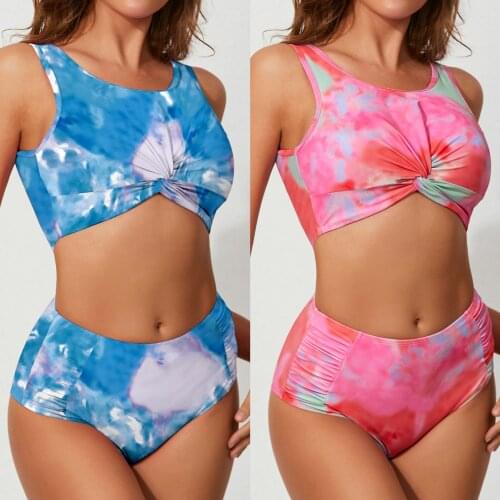 Tie-dye Sexy Women 2021 High Waist Swimsuit Female Swimwear 2 Pieces Bikini Set Brazilian Bathing Suit Summer Sport Beach Wear