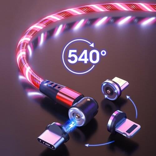 Glow LED Lighting 540 Magnetic Micro USB Type C Cable Luminous Magnet Cable USB Charger Cable for iPhone 12 11 Huawei Xiaomi