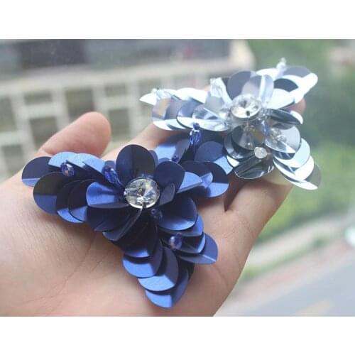 Threepatals sequins rhinestone beaded patches embroidered sew on patch applique jacket patches for clothes parches para la ropa