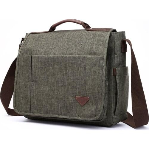 Vintage Military Canvas Leather Bag Waterproof Microfiber Mens Fashion Messenger Bag Casual Crossbody Bag