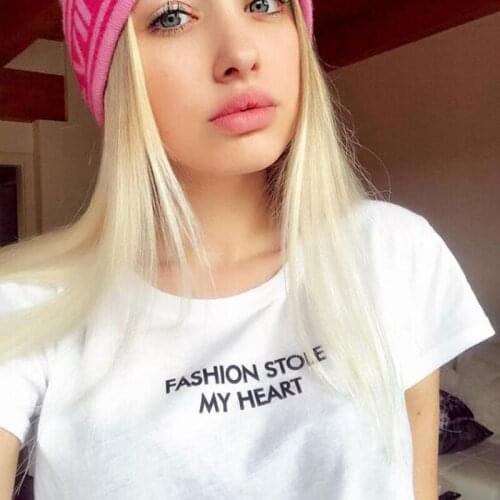 FASHION STOLE MY HERAT Funny T-shirts Women Top short sleeve Letter Print Lady tshirt tee Gift camiseta mujer