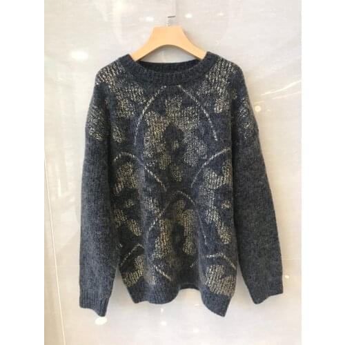 Fashion ladies 2021 new long sleeve sexy casual round neck contrast print ribbed sweater 1020