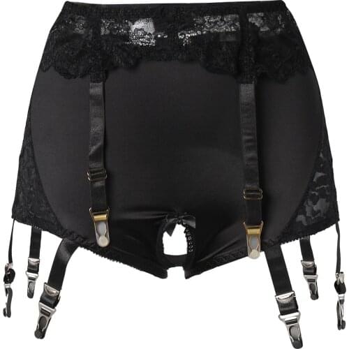 Women Sexy Close-fitting Lingerie, High Waist Lace See-through Garter Panties, Black/ Red/ White