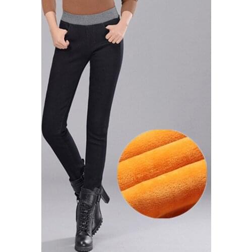 Winter Warm Jeans Pants For Women Elastic High Waisted Denim Trousers Stretch Skinny Velvet Black Jeans Ladies