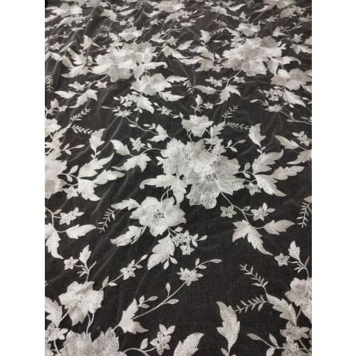 1 Yards 130CM Width Fashion Dress Top Quality Off White Gorgeous Embroidered French Lace Fabric 3D Bridal Lace Fabric