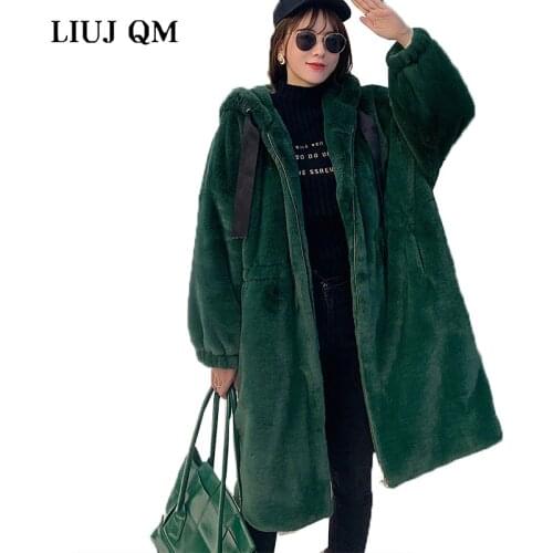 2021 Women Parka Winter clothes New Faux Rabbit Fur Coat Oversize Thick Warm Long Fur Jacket Hooded Plus Size Parka Plush Coat