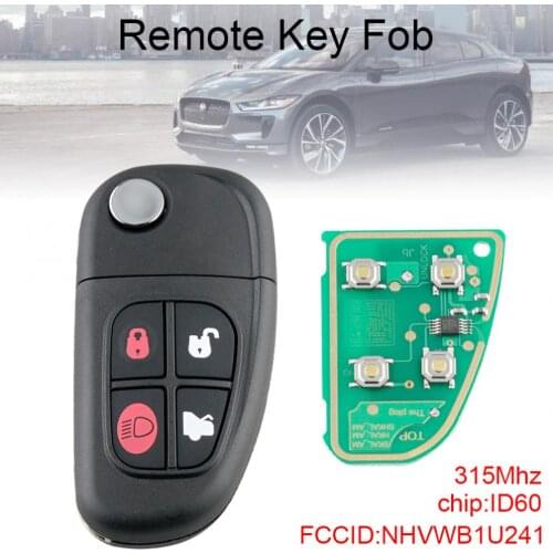315Mhz 4 Buttons Flip Remote Car Key with ID60 Chip NHVWB1U241 Fit for Jaguar S type / X type / XJ8