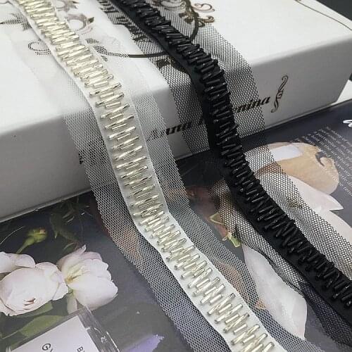 5Yard Pearl Beaded Lace Trim Mesh Lace Ribbon Fabric Clothes Decoration Wedding Dress Collar Sleeve African Lace Fabric Applique
