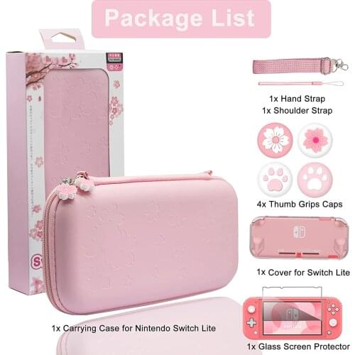 9 in 1 Kawaii Carrying Case Accessories Kit PC Cover Thumb Grip Caps Glass Screen Protector For Nintendo Switch Lite Console