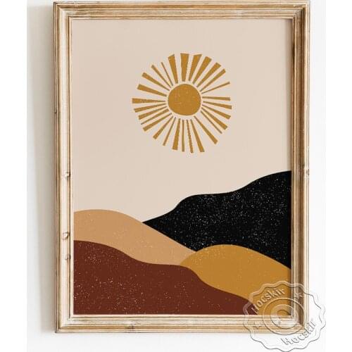 Abstract Landscape Art Prints Poster, Natural Scenery Wall Stickers, Minimalism Mountains Canvas Painting, Boho Room Home Decor