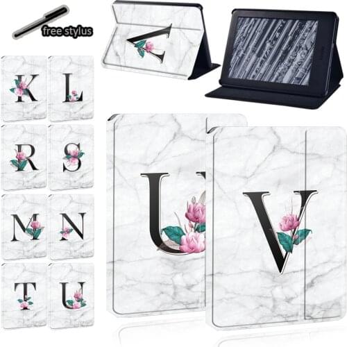 Tablet Case for Amazon Kindle Paperwhite 4/1/2/3/ Amazon Kindle 10th Gen/Kindle 8th Gen 26 Letter Anti-Drop Leather Case+ Stylus