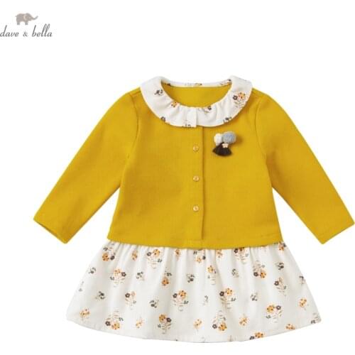 DB18650 dave bella autumn baby girls cute floral print patchwork dress children fashion party dress kids infant lolita clothes