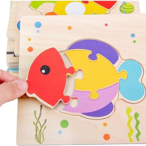 Baby Toys Wooden Puzzle 3d Tangram Montessori Toys Early Learning Aids Cartoon Animal Jigsaw Puzzles For Children From 3 Years