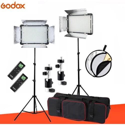 Godox 2x 500 LED 3300-5600K Wireless Remote Control Video Light Kit LED500LRC + 2m Stand + Carrying Bag for Studio Lighting