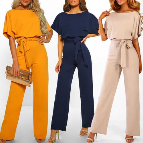 GOOHOJIO Rompers Women Jumpsuit Short Sleeve Playsuit Clubwear Straight Leg Jumpsuit Womens With Belt Bodysuit Rompers
