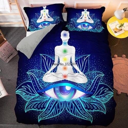 Colored Lotus Buddha Digital Printed Down Quilt Cover Pillowcase Soft Fabric King Queen Single Double Bedding Set