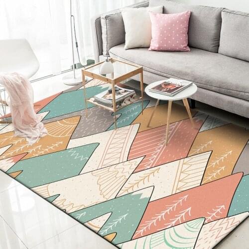 Korean Style Living Room Carpet Small Fresh Yellow Green Mountain Peak Pattern Rugs For Bedroom Anti-Slip Bedroom Bedside Mats