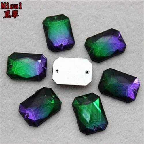 Micui 50pcs13*18mm Rectangle Shape Acryl Rhinestones Crystal Sew On Flatback Gem Stones ZZ82