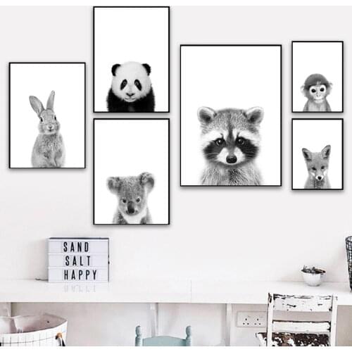 Rabbit Panda Monkey Fox Raccoon Koala Wall Art Canvas Painting Nordic Posters And Prints Wall Pictures For Living Room Decor