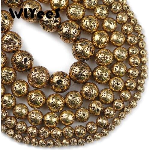 WLYeeS Natural Stone Ancient Gold Lava Hematite Round Loose Beads 4 6 8 10 12mm DIY Necklace Bracelet Jewelry Making Accessories