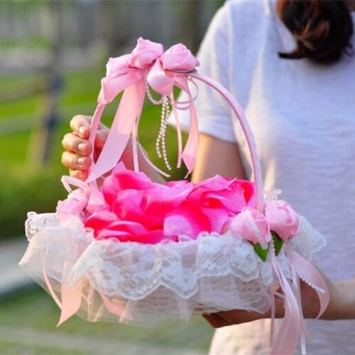 Lace Style Wedding Flower Girl Basket with Rose Decoratived Ceremony Party Decoration free shipping