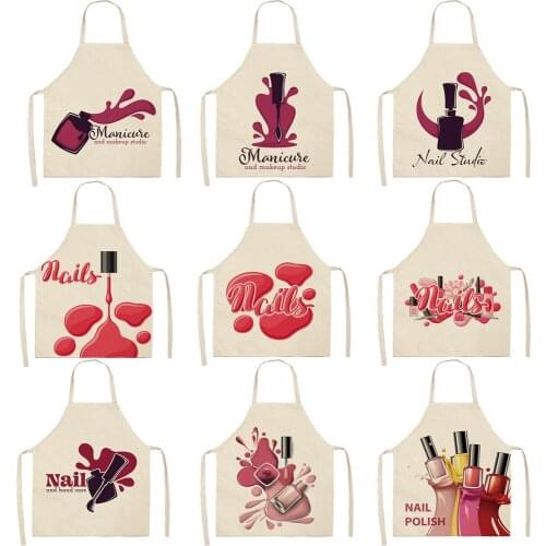Kitchen Women Apron Color Nail polish bottle Printed Linen Adult Childs leeveless Aprons 68X55CM Waterproof Home Cleaning Tools