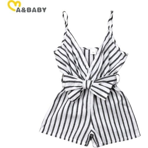 Ma&Baby 0-24M Summer Newborn Infant Baby Girl Striped Jumpsuit V neck Bow Sleeveless Romper Clothes Costumes