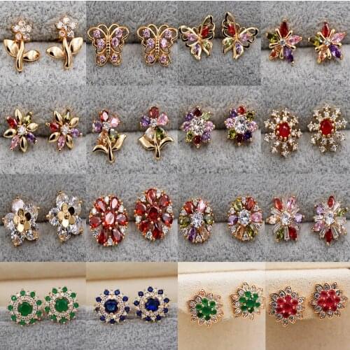 30 style Trendy Earrings for Womens Gold Plating Flower Red Green Blue Stud Earrings Trendy Wedding Jewelry Gift Accesories