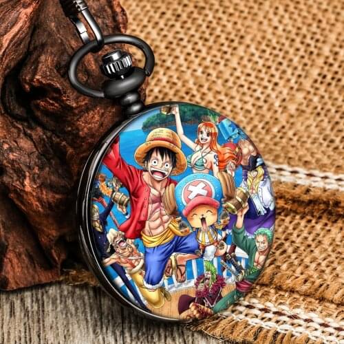 2021 New Mens Japan Cartoon Anime One Piece Pocket Watch Quartz Pendant Watches Chain Clock Gifts for Children Students Fans