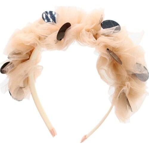 NEW Spring and summer tulle bow with big sequince full head girls headband tulle dressy headband with teeth