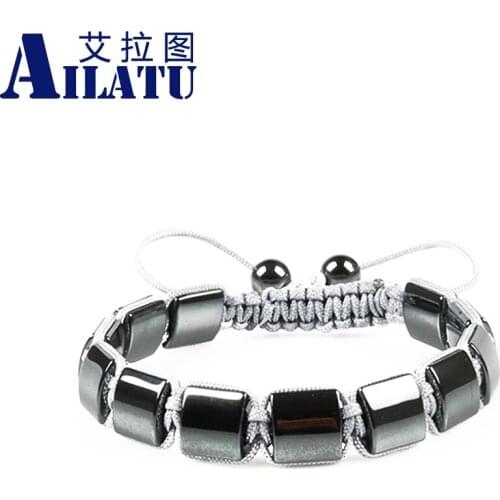 Ailatu New Design Powerful 10mm Cubic Hematite Charm Suited to be Men' Gifts Braiding Macrame Energy Bracelet
