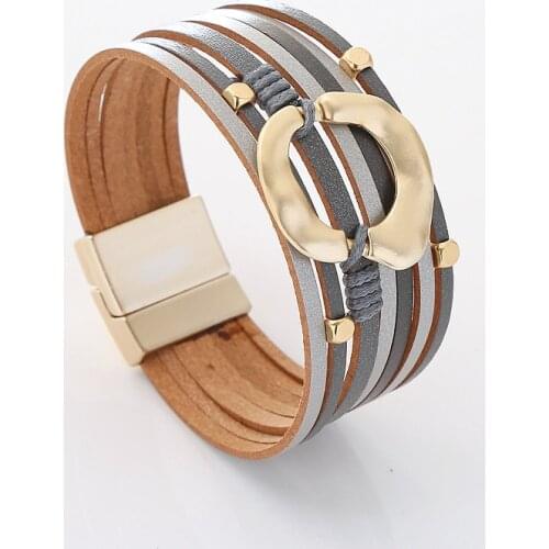 Charms Gold Color Irregular Circle Elegant Women Layer Leather Bracelet Jewelry Bohemia Cuff Bagle Gift Female