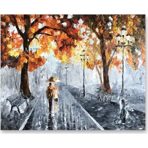 Autumn Street Landscape Canvas Oil Painting Picture Art Unframed 100% Hand-painted Newest Canvas Wall Decor Artwork For Home