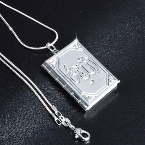 925 Sterling Silver Collar Carve Flower Totem Square Locket Pendant Necklace Can Open Put Photo Necklaces