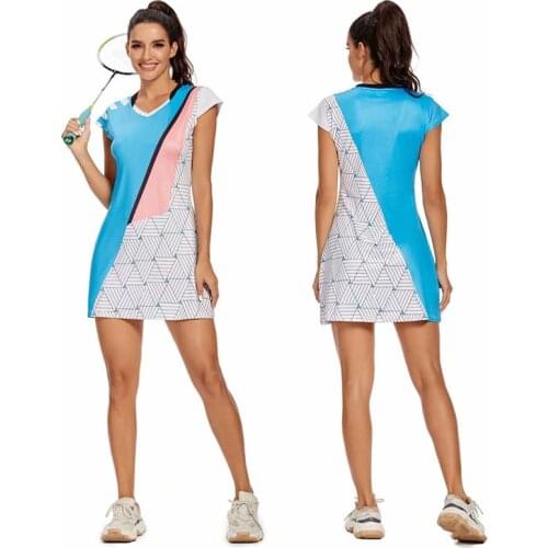 Womens Tennis Dresses Built-in safety Shorts, High Stretch Girls Badminton Dress, Female Slim Golf Dance Party Sport Long Skirt