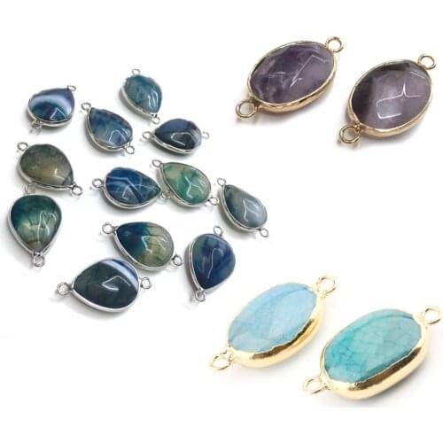 Natural Stone Agates Pendant irregular Shape Double Hole Connector for Jewelry Making DIY Elegant Necklace Bracelet Accessories