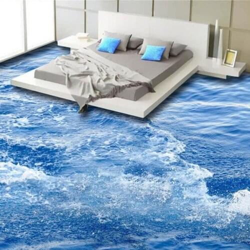Custom Floor Wallpaper Seawater Living Room Bedroom Bathroom Floor Mural Sticker Self-adhesive PVC Non-slip Wallpaper Waterproof