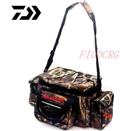 Daiwa Fishing Bag Canvas Multifunctional Outdoor Waist Shoulder Bag Fishing Reel Lures Storage Bag Fishing Gear 41*27*8cm