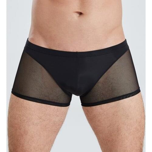 Sexy Mesh Boxers Mens Underwear Men Transparent Underpants Pouch Erotic Elastic Panties cueca hombre Breathable Lingerie Trunks