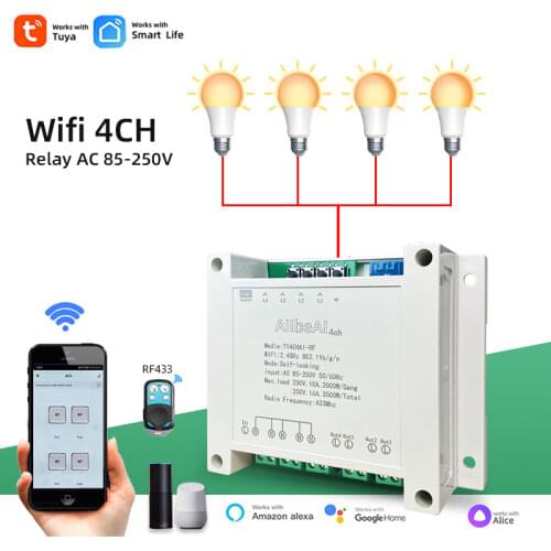 Tuya Smart Life,Household Appliance/Light Switch Module,4CH,AC110V 220V,RF433,timer,10A Smart Home Relay,Alexa/Google Assistant